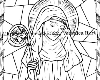 Saint Scholastica Catholic Coloring Page Stained Glass For Kids 6+ and Adults