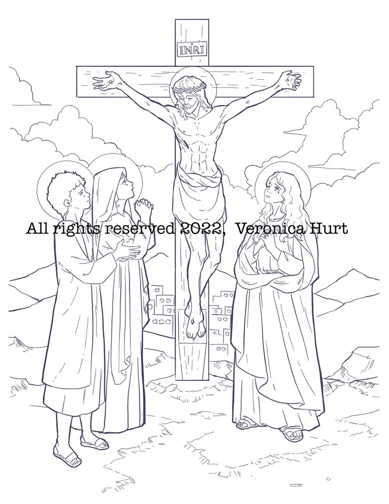 The Crucifixion Coloring Page Sorrowful Mystery Catholic Etsy Canada