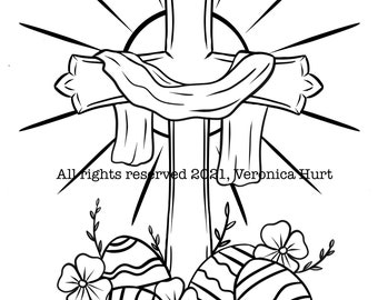 Easter Cross Coloring Page For Adults and Kids 5+