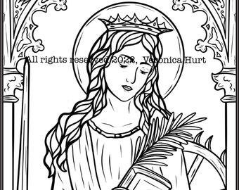 St Catherine of Alexandria Catholic Coloring Page Stained Glass For Kids 6+ and Adults