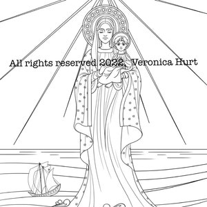 Mother Mary With Jesus Coloring Page - Our Lady, Star Of The Sea Stella Maris Coloring Page For Catholic Adults