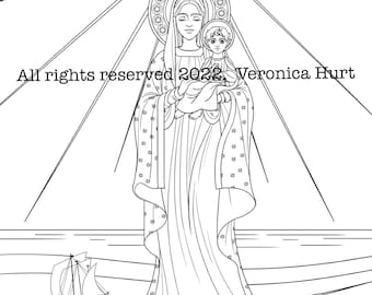 Mother Mary With Jesus Coloring Page - Our Lady, Star Of The Sea Stella Maris Coloring Page For Catholic Adults