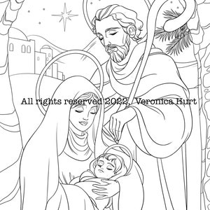 Holy Family Nativity Catholic Coloring Page For Kids 5+ and Adults