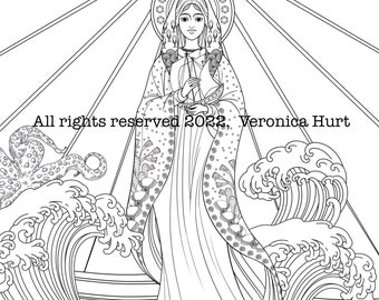 Mother Mary Coloring Page - Our Lady, Star Of The Sea Stella Maris Coloring Page For Catholic Adults