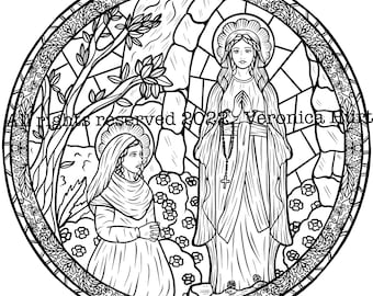 Our Lady of Lourdes Coloring Page, Saint Bernadette Coloring Page For Kids 6+ and Adults