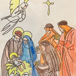 Catholic Minimalist Epiphany Holy Family Nativity Coloring Page For Kids 6+ And Adults