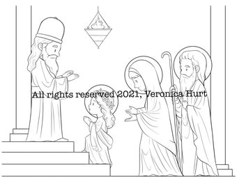 The Presentation of the Blessed Virgin Mary Catholic Coloring Page Kids 5+ and Adults