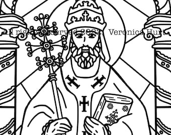 Pope Leo I  also known as St Leo the Great Catholic Coloring Page Stained Glass For Kids 6+ and Adults