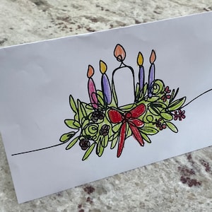 Minimalist Advent Wreath Coloring Page, Christmas Card, and Stationery 3-Pack - Catholic Christmas Coloring Activity For Kids 6+ And Adults