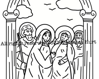 The Visitation Saint Mary Saint Elizabeth Coloring Page For Kids and Adults