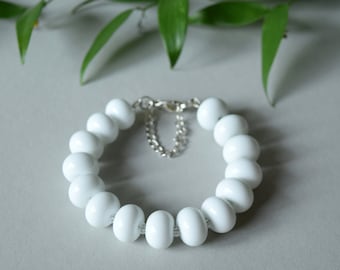 White Murano Glass Bead Bracelet: Lampwork Stacking Bracelet