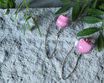 Pink glass earrings, baby pink earrings, long glass earrings