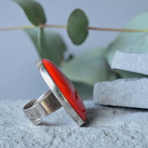 Red oval glass ring, lampwork geometric statement ring, big red glass ring image 4