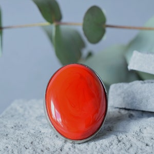 Red oval glass ring, lampwork geometric statement ring, big red glass ring image 5