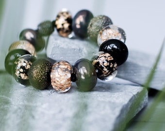 Gold Lampwork Glass Bracelet: Bridal Beaded Murano Bracelet