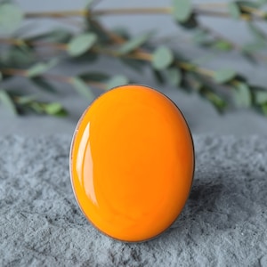 Large Orange Murano Glass Ring: Handmade Adjustable Band