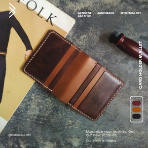Portafoglio in pelle sottile minimalista Bifold, portafoglio sottile bicolore per carte di credito da portare tutti i giorni. Portafoglio in pelle fatto a mano, portafoglio in pelle marrone.