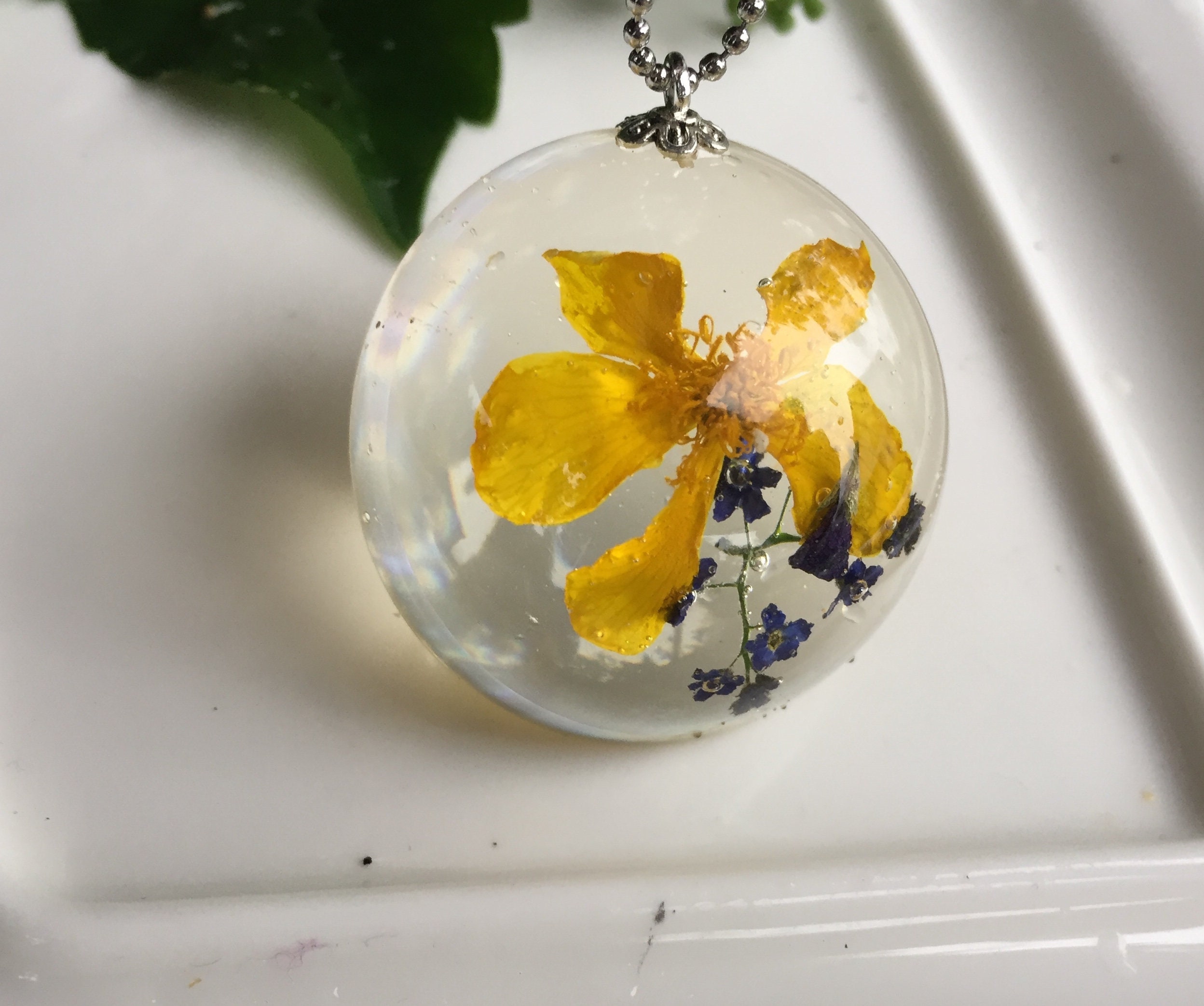 Real flower epoxy resin pendant hemisphere epoxy resin Etsy