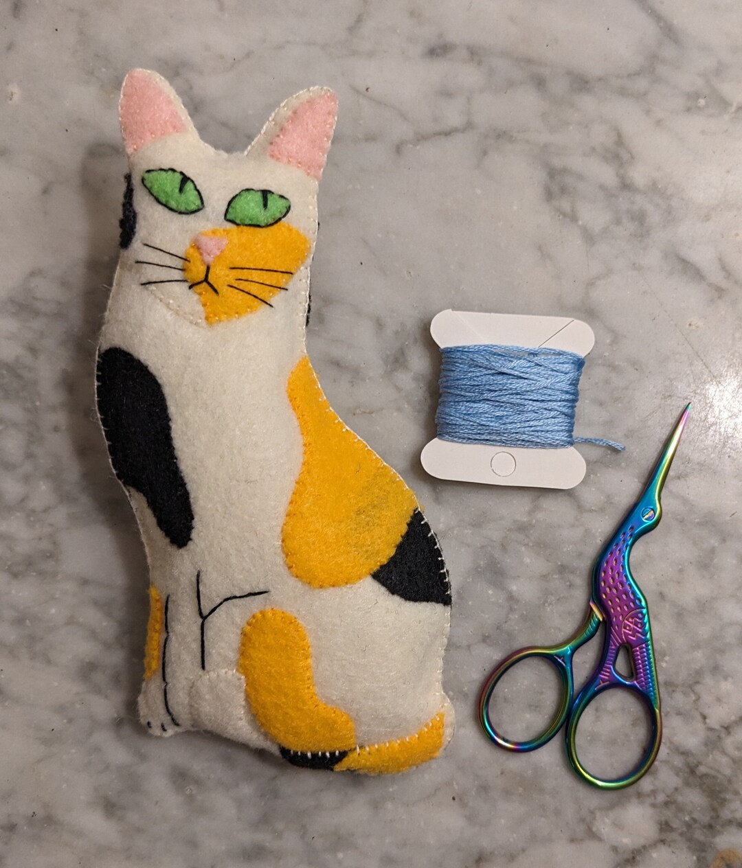 Calico Cat Art Doll, Hand Sewn Art Doll, Felt Cat Art Doll, Green Eyed