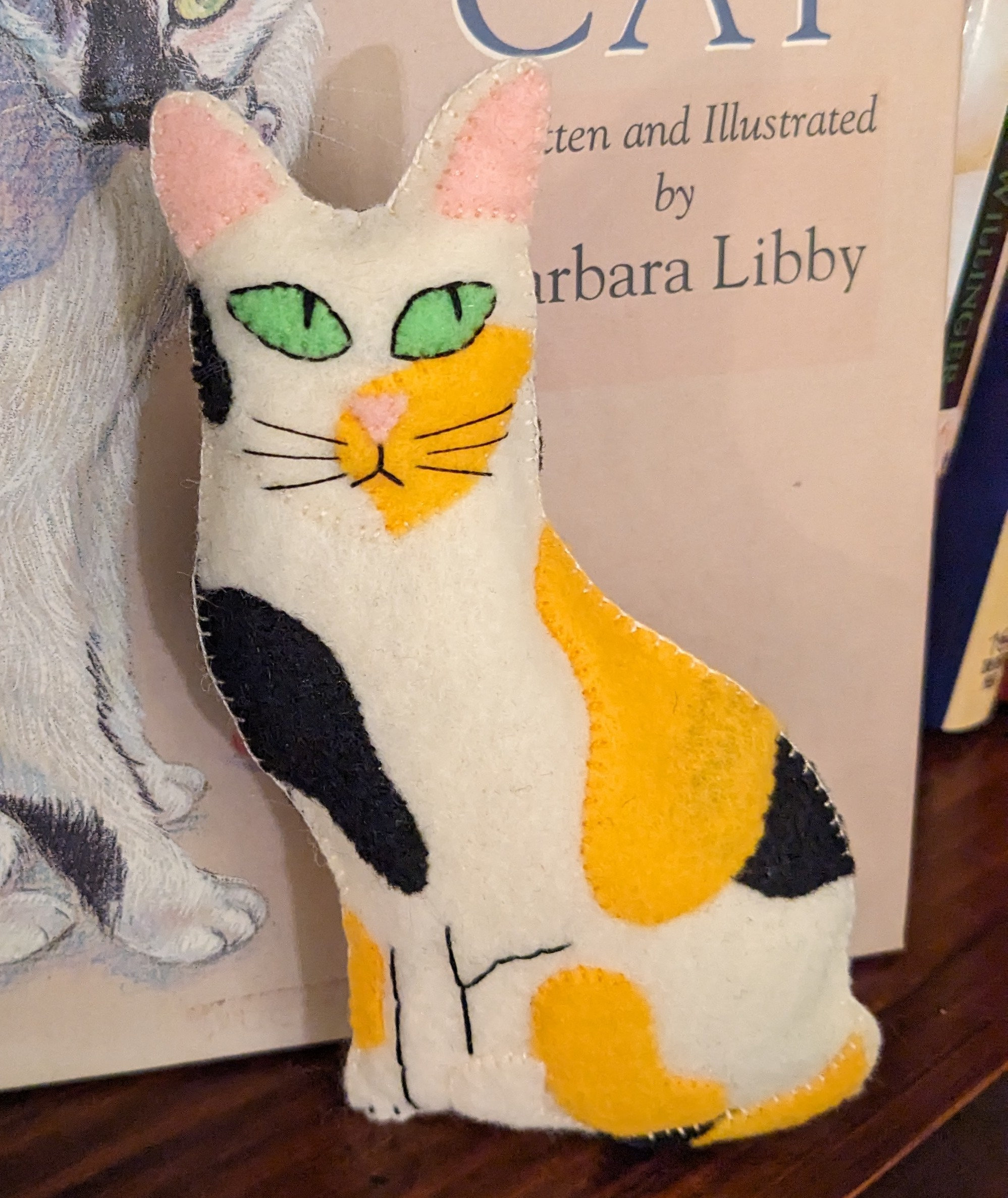 Calico Cat Art Doll, Hand Sewn Art Doll, Felt Cat Art Doll, Green Eyed