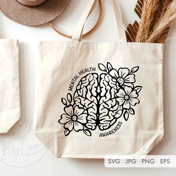 Floral brain SVG, Mental Health svg, Mental health matters, Mental health tshirt, Wildflower Svg, mental awareness svg, cut files for Cricut