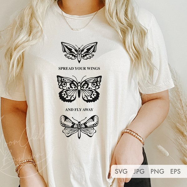 Spread your wings and fly away SVG, Bohemian moth Svg, Moth Svg, Moonchild Svg, Moon moth svg, moths svg, boho svg, cut file for Cricut
