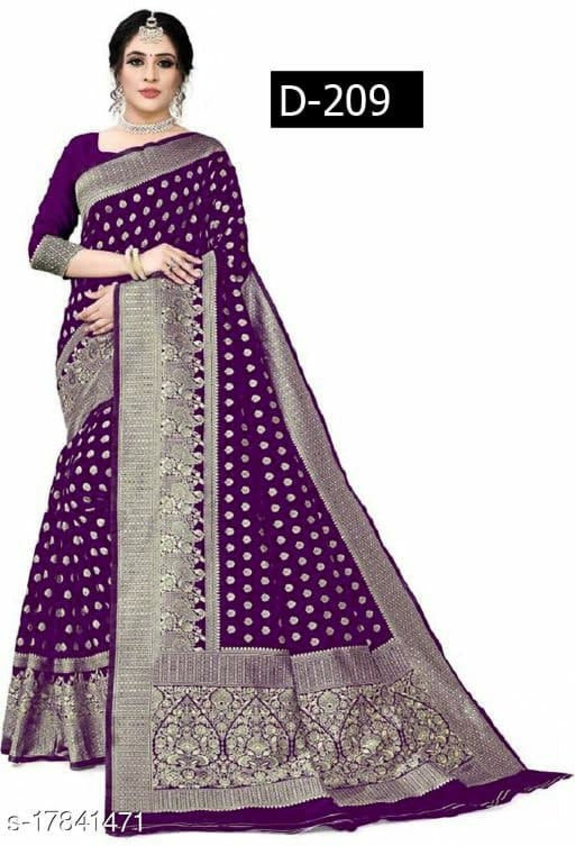 White Saree With Purple Border Purple Silk Saree Silver Jacquard Border&Design Saree | Etsy