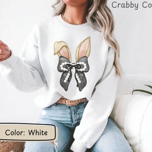 Coquette Bow Bunny Ears Shirt, Cute Bunny Sweatshirt, Rabbit Tee, Happy Easter Day Gift, Coquette Easter, Cute Easter Shirt