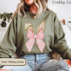 Coquette Bow Bunny Ears Shirt, Cute Bunny Sweatshirt, Rabbit Tee, Happy Easter Day Gift, Coquette Easter, Cute Easter Shirt