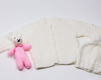 0-3 months new baby hand knitted gift cardigan set baby girl