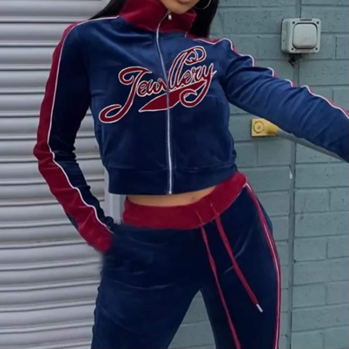 Classic Y2K Style Velvet Two Piece Tracksuit with Letter Etsy