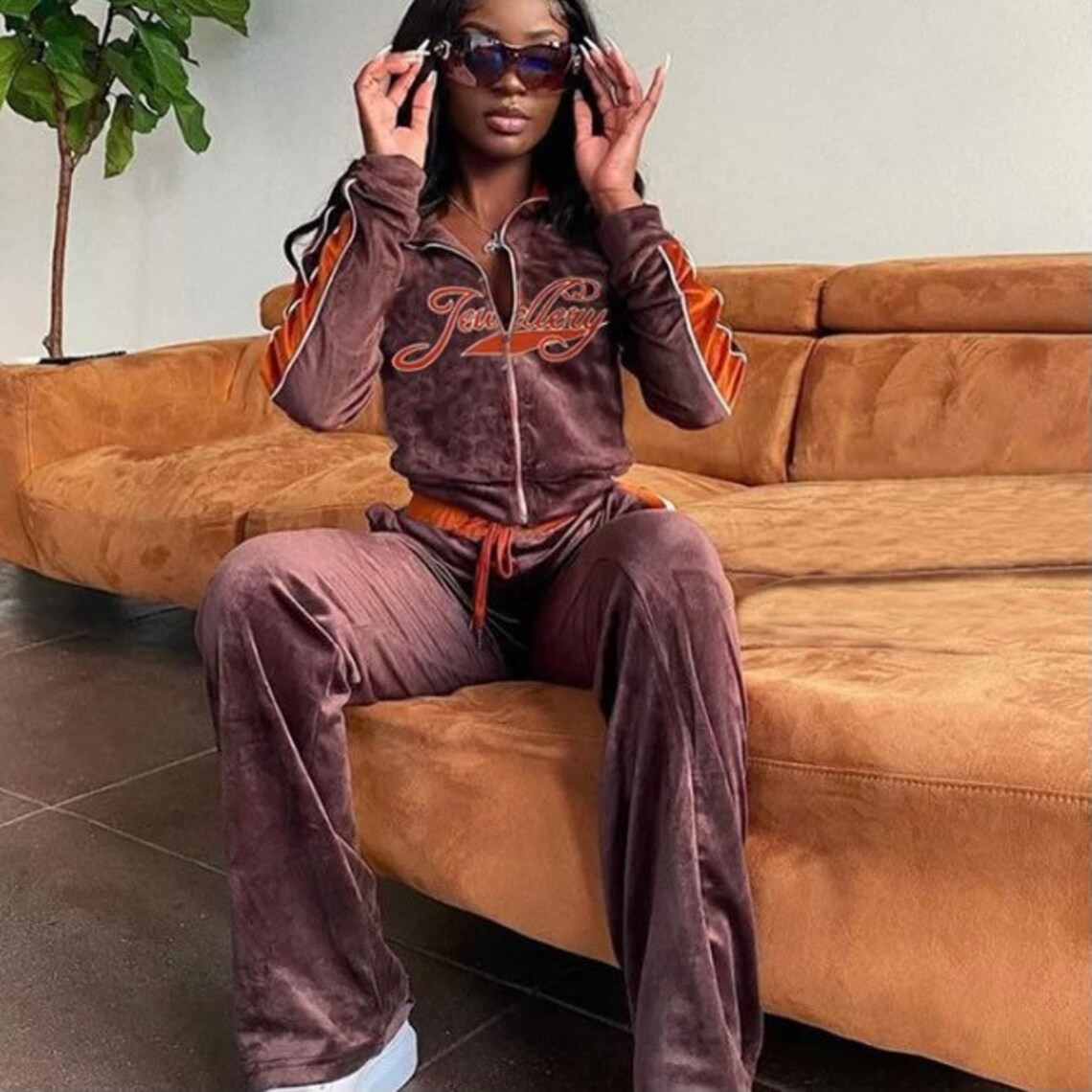Classic Y2K Style Velvet Two Piece Tracksuit with Letter Etsy