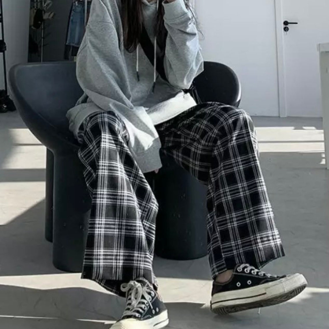 Baggy Y2K Wide Leg Plaid Pants Etsy