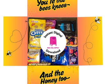Decoración con solapa para caja de regalo imprimible de descarga instantánea con temática de Bees Knees/Love/Regalos militares/universitarios/mejores amigos/despliegues/larga distancia
