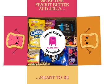 Decoración imprimible instantánea con temática de "BFFs" de mantequilla de cacahuete y mermelada. Láminas militares, universitarias, de despliegue, de larga distancia y para abuelos.