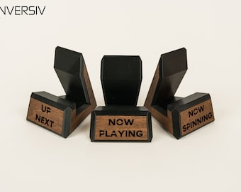 Handcrafted Vinyl Record Display Stand | Now Playing, Now Spinning, Up Next | Geometric Design with Walnut Wood Inlay | Modern Minimalist
