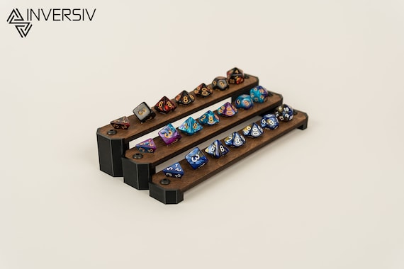 Handcrafted Wooden Dice Display Stand | Minimalist Tabletop Holder for RPG Gaming Dice Sets | Multi-Level Organizer | 1, 2, or 3 Rows