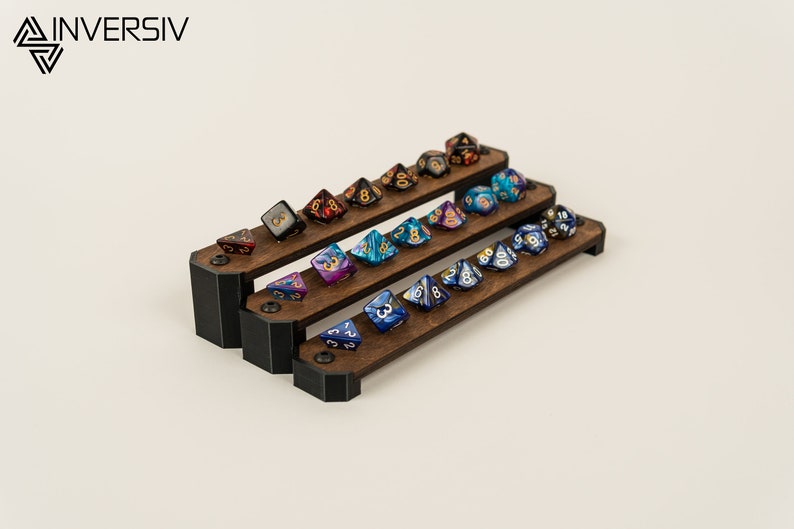 Handcrafted Wooden Dice Display Stand | Minimalist Tabletop Holder for RPG Gaming Dice Sets | Multi-Level Organizer | 1, 2, or 3 Rows image 1
