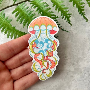 Zomer geïnspireerd oceaankwal vinylsticker, weerbestendige sticker waterfles, laptop sticker, hydrofles, zeedieren, natuurdagboek