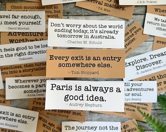 Reisezitate und inspirierende Sprüche: Sticker-Set mit 28 Wörtern für Tagebücher, Reisetagebücher, Junk Journals und alle, die Fernweh haben.