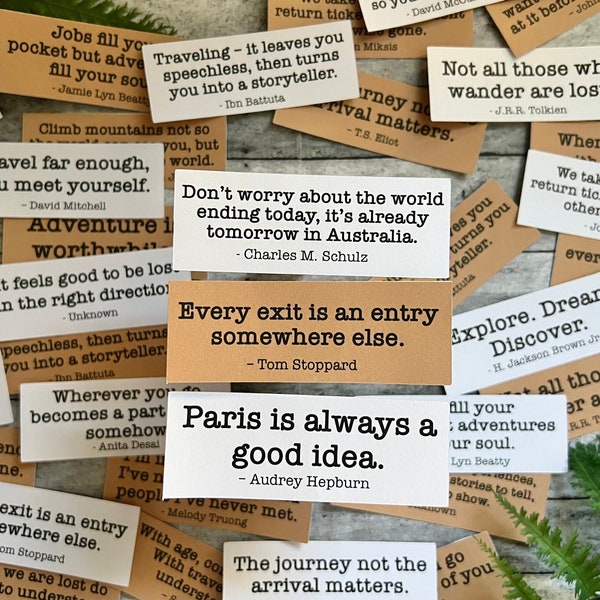 Paquete de pegatinas con frases y citas de viajes, inspiradoras, con veintiocho palabras, ideales para diarios, cuadernos de viaje, álbumes de recortes y pegatinas para viajeros.