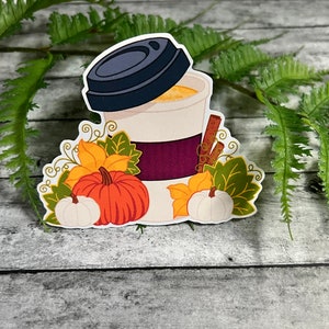 Fall pumpkin Spice Latte Sticker, Weatherproof Matte Vinyl Coffee Cup Sticker for Kindle, Laptop Decal, Water bottle sticker, Planner