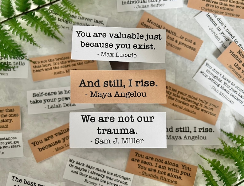 Mental health quotes  in Kraft brown and white sticker paper strips