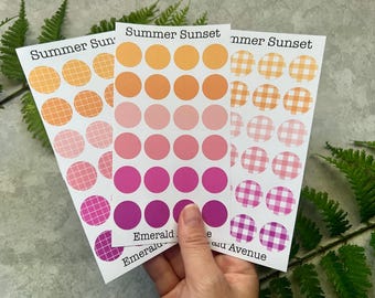 Summer Sunset  Solid Circle Sticker Sheet, Orange and Pink Decals for Junk Journaling, Planner,Snail Mail,Scrapbooking,Small Letter Stickers