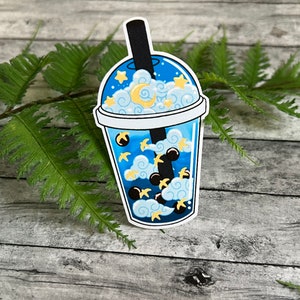 Autocollant coupe Boba en vinyle kawaii lune céleste et hirondelles résistant aux intempéries pour la tenue d'un journal, Bullet Journal, carnet de voyage, agenda