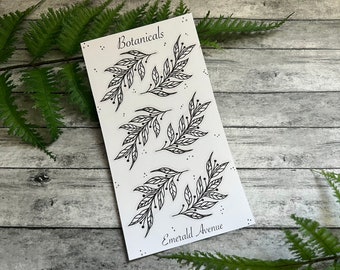 Matte Minimalist Black and White Botanical Leaves Sticker Sheet for Journaling, Bullet Journal, Travel Journal, Planner