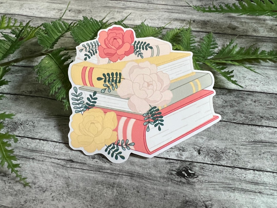 Coquette Inspired Stack of Books Sticker, Peony Decal Matte Vinyl ...
