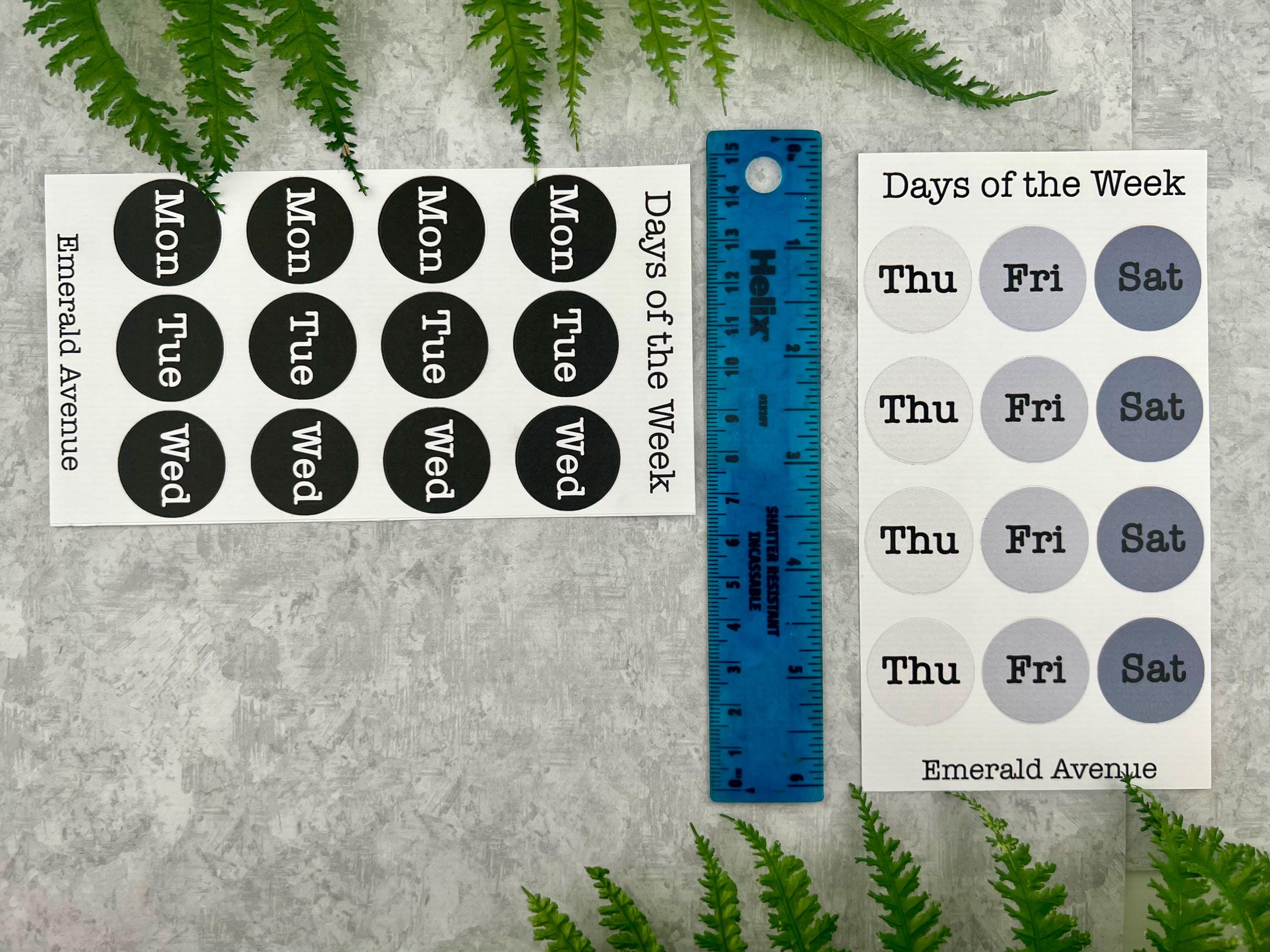 Week Numbers Stickers Days of the Week Sticker Sheets, Mon to Sun Initials Calendar Dot ...