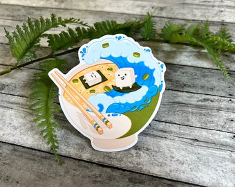 Kawaii surfing Tofu Miso Soup Sticker Matte Vinyl Weatherproof for Journaling, Bullet Journal, Travel Journal, Planner
