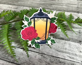 Gothic Lantern Rose Flower Sticker Matte Vinyl Weatherproof for Journaling, Bullet Journal, Travel Journal, Ephemera